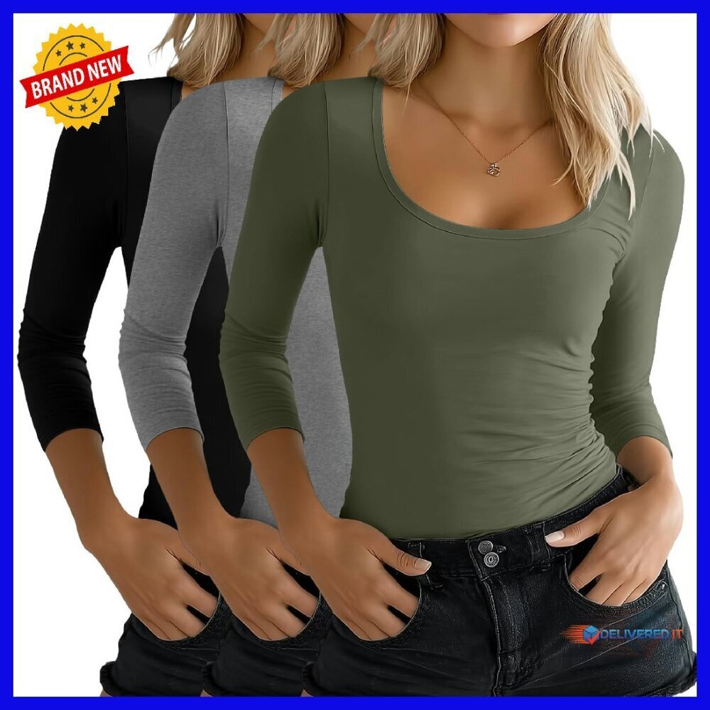 Women's 3/4 Sleeve Slim Fit Knit Tops, Soft Cotton Blend Tees
